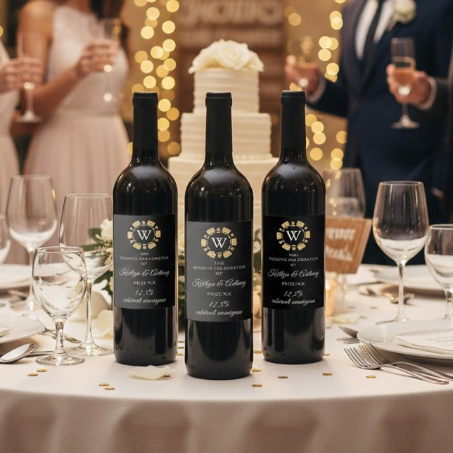 Gold Glitzer Monogram Poker Chip Casino Hochzeit Weinetikett (Von Creator hochgeladen)