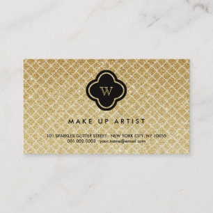 Gold Glitzer Monogram Quatrefolie Chic Visitenkart Visitenkarte