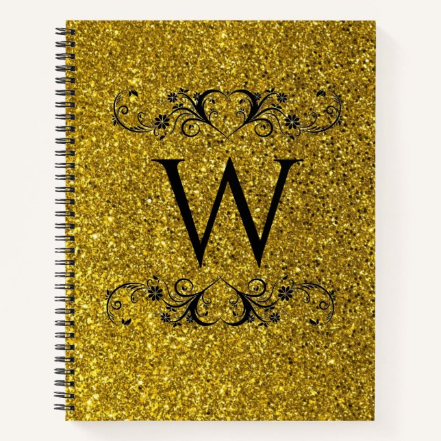 Gold Glitzer Monogram Spiral Notebook Notizbuch (Vorderseite)