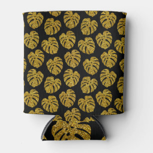 Gold Glitzer Monstera Schwarzer Hintergrund Dosenkühler