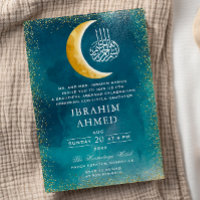 Gold Glitzer Moon Blue Green Space Islamische Aqiq