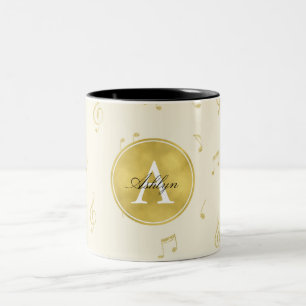 Gold Glitzer Musiknoten Abstrakt Monogram Zweifarbige Tasse