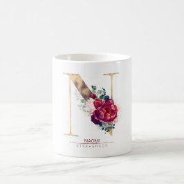 Gold Glitzer N Monogram Floral Burgund Red Kaffeetasse