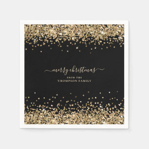 Gold Glitzer Name Black Frohe Weihnachten Serviette
