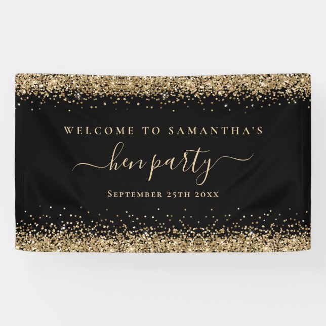 Gold Glitzer Name Datum Willkommen beim Hen Party  Banner (Horizontal)