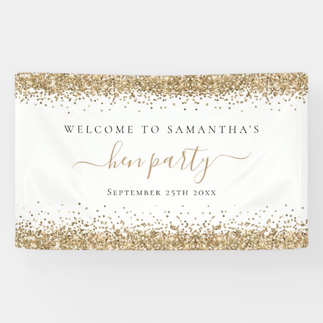 Gold Glitzer Name Datum Willkommen im Hen Party Banner (Horizontal)