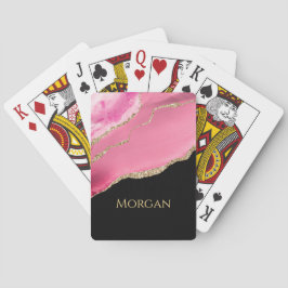 Gold Glitzer & Name, rosa Tor auf schwarz Spielkarten