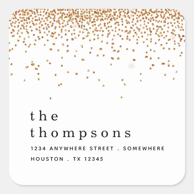 Gold Glitzer Name Rücksendeadresse Weihnachten Quadratischer Aufkleber (Vorderseite)