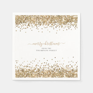 Gold Glitzer Name White Frohe Weihnachten Serviette