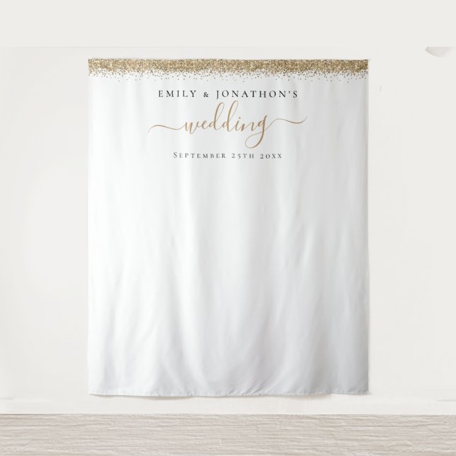 Gold Glitzer Names Wedding Foto Hintergrund Wandteppich (Vorderseite)