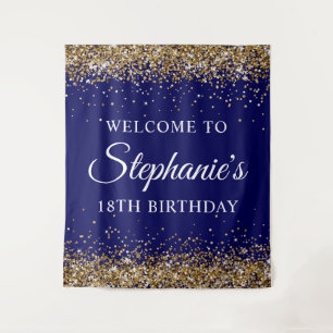 Gold Glitzer Navy Blue 18. Geburtstagsparty Begrüß Wandteppich