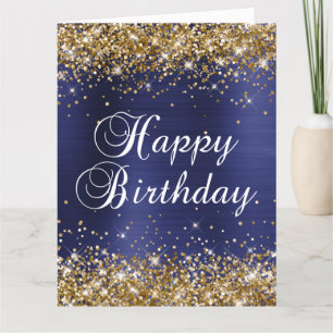 Gold Glitzer Navy Blue Big Happy Geburtstag Karte