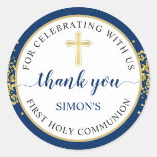 Gold Glitzer Navy Blue First Communation Vielen Da Runder Aufkleber