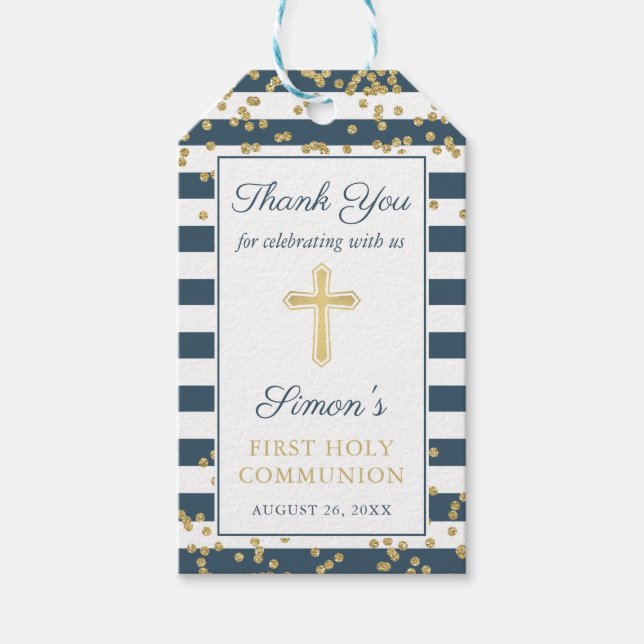 Gold Glitzer Navy Blue First Heilige Kommune Geschenkanhänger (Vorderseite)