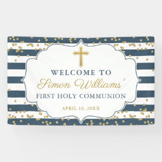Gold Glitzer Navy Blue First Heilige Kommunion Ban Banner