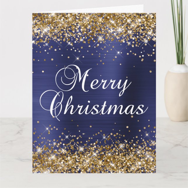 Gold Glitzer Navy Blue Foil Große Weihnachten Karte (Vorderseite)