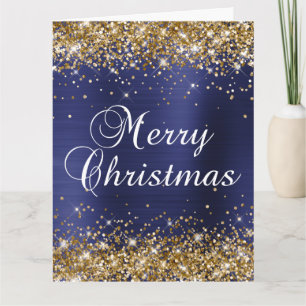 Gold Glitzer Navy Blue Foil Große Weihnachten Karte