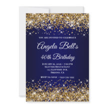 Gold Glitzer Navy Blue Monogram 40. Geburtstag