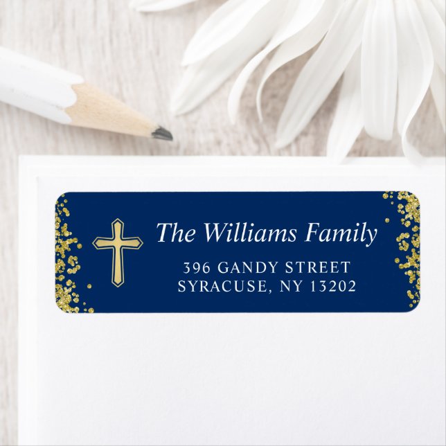 Gold Glitzer Navy Blue Religious Rücksendeadresse (Insitu)