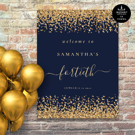 Gold Glitzer Navy Blue Script Willkommen im 40. Pa Poster