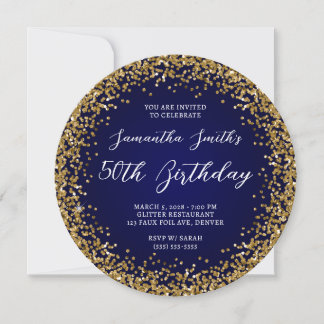 Gold Glitzer Navy Ombre 50. Geburtstag Einladung