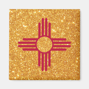 Gold Glitzer New Mexico Flag Magnet
