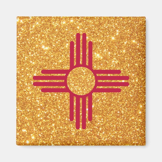 Gold Glitzer New Mexico Flag Magnet (Vorne)