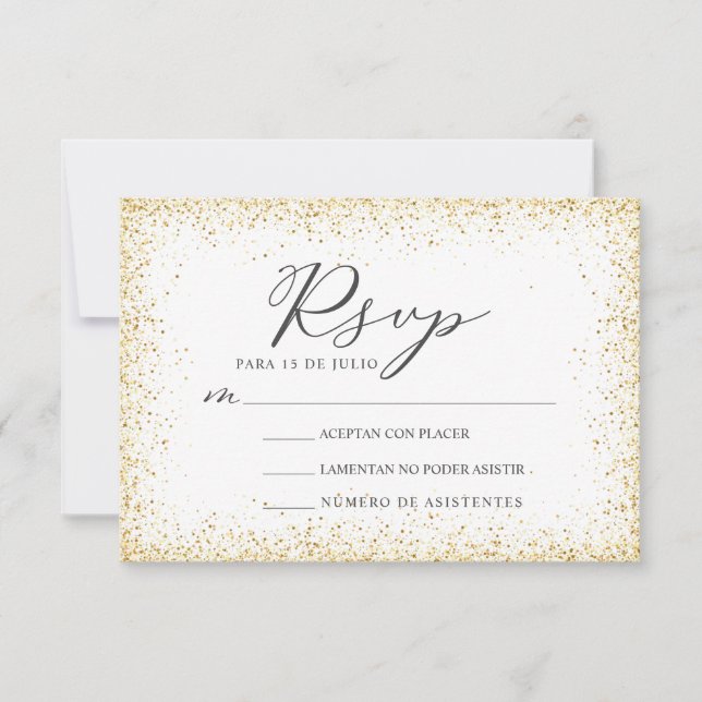 Gold Glitzer Nuestra Boda Spanish Wedding RSVP Einladung (Vorderseite)
