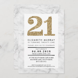 GOLD GLITZER NUMBER 21 21. EINFACH Marmor Einladung