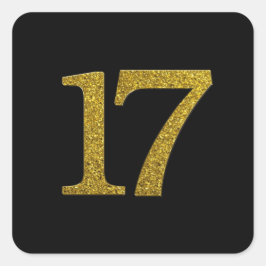 Gold Glitzer Nummer 17 Weitläufiger Schriftart Quadratischer Aufkleber