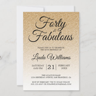 Gold Glitzer Ombre 40 und Sassy 40. Geburtstag Einladung