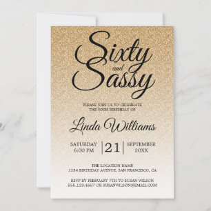 Gold Glitzer Ombre 60 und Sassy 60. Geburtstag Einladung