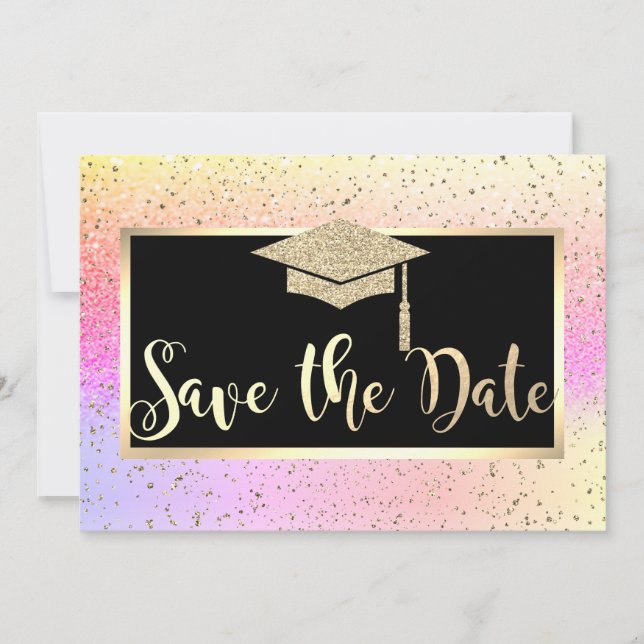 Gold Glitzer Ombre Abschluss Save the Date (Vorderseite)