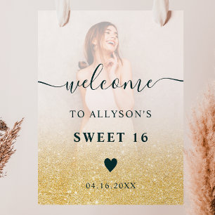 Gold Glitzer ombre Foto Sweet 16 willkommen Poster