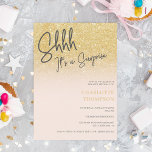 Gold Glitzer ombre rosa Foto Überraschung Sweet 16 Einladung<br><div class="desc">Sie ist eine Überraschung! Eleganter moderner Glitzer ombre Farbverlauf auf pastellrot Rosa Foto Sweet 16 Einladung mit Gold Glitzer Confetti</div>