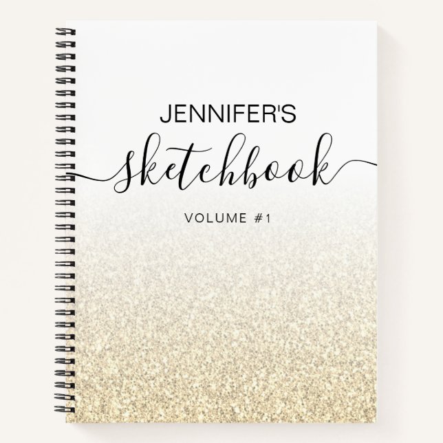 Gold Glitzer Ombre Sketchbook Name Notizbuch (Vorderseite)