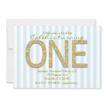 GOLD GLITZER ONE Blue Strip 1. Party Einladung