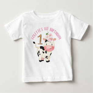 Gold Glitzer One Cow Moos erster Geburtstag Baby T-shirt