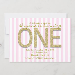 GOLD GLITZER ONE Pink Strip 1. Party Einladungen