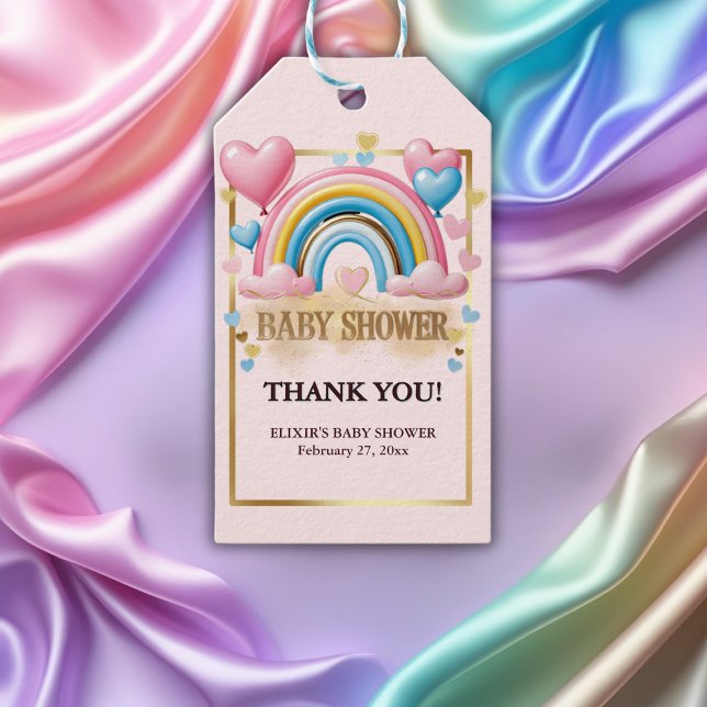Gold Glitzer Pastel Hearts und Rainbow Baby Dusche Geschenkanhänger (Von Creator hochgeladen)
