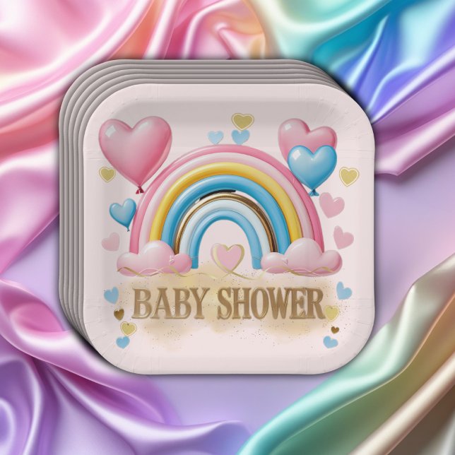 Gold Glitzer Pastel Hearts und Rainbow Baby Dusche Pappteller (Von Creator hochgeladen)