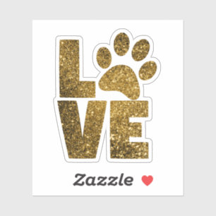 Gold Glitzer Paw Liebe Aufkleber