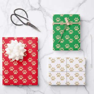 Gold Glitzer Paw Prints Pet Liebhaber Urlaub Geschenkpapier Set