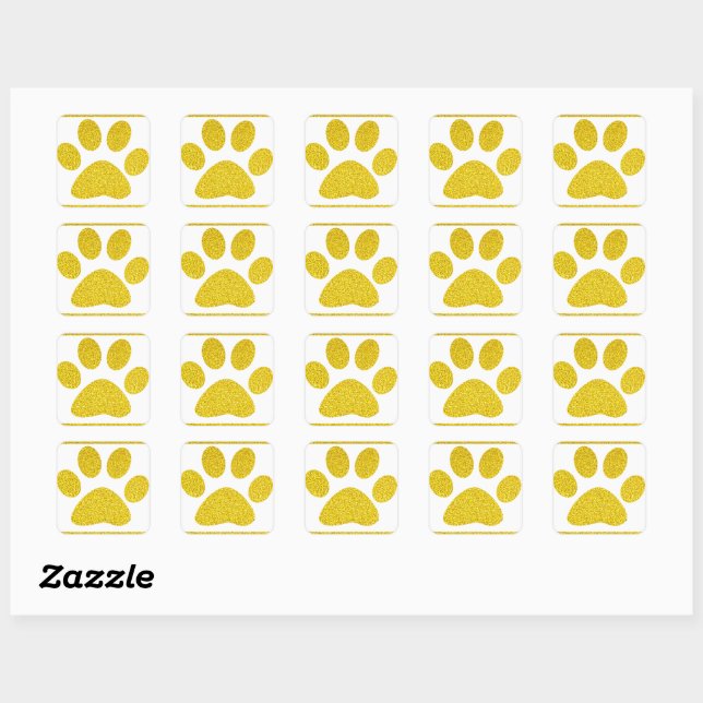 Gold Glitzer Paw Prints White Niedlich Elegante Ur Quadratischer Aufkleber (Blatt)