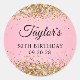 Gold Glitzer Pink 50. Geburtstag Runder Aufkleber