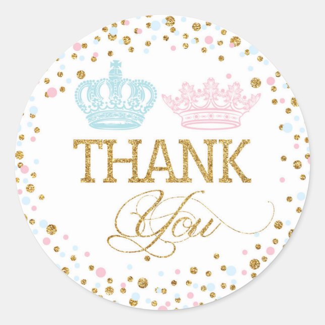 Gold Glitzer Pink Blue Royal Twins Baby Dusche Runder Aufkleber (Vorderseite)
