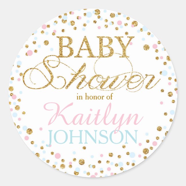 Gold Glitzer Pink Blue Twins Baby Showlabel Runder Aufkleber (Vorderseite)