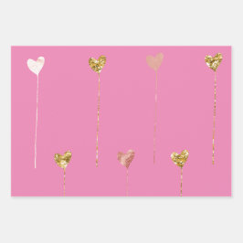 Gold Glitzer Pink Glam Herz-Streicher Geschenkpapier Set