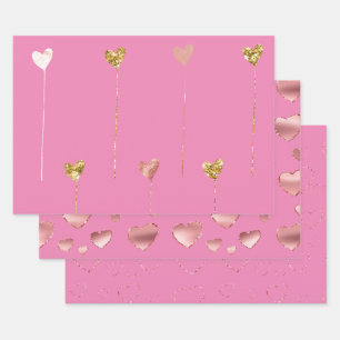 Gold Glitzer Pink Glam Herz-Streicher Geschenkpapier Set