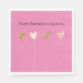 Gold Glitzer Pink Glam Herzschlag Geburtstag Serviette